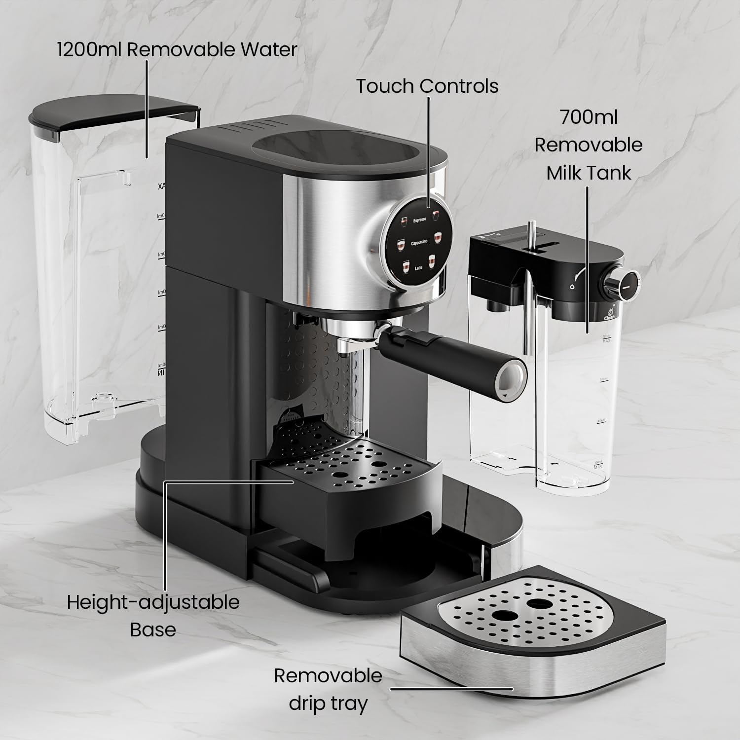 3 in 1 Professional Espresso Maker with Dual Heating System & Capsule Compatible CM8008 - Image 7