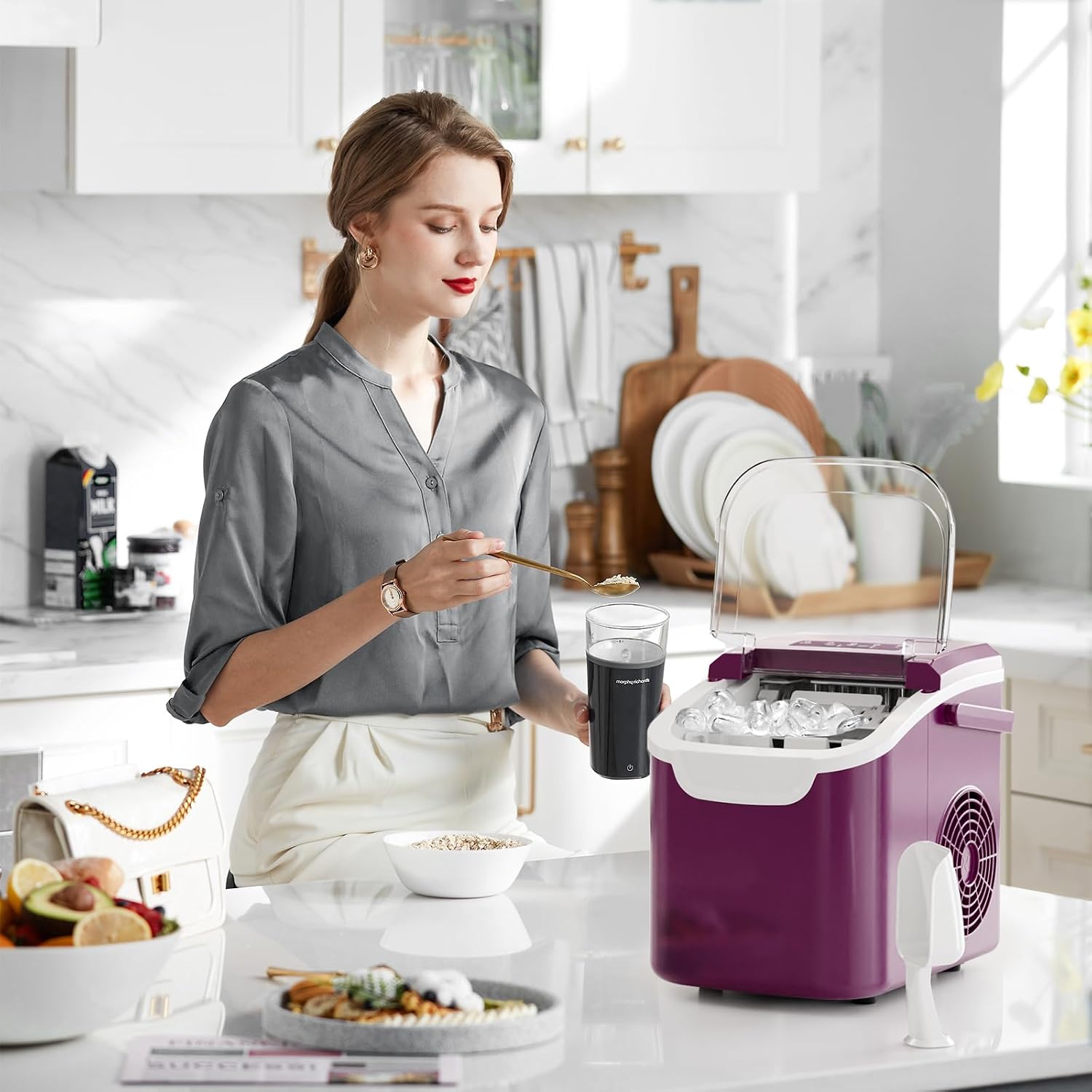 Kismile Ice Makers Countertop with Handle,8 Cubes in 6 Mins,Portable Ice Machine with Self-Cleaning for Home 58012RIM0 - Image 23