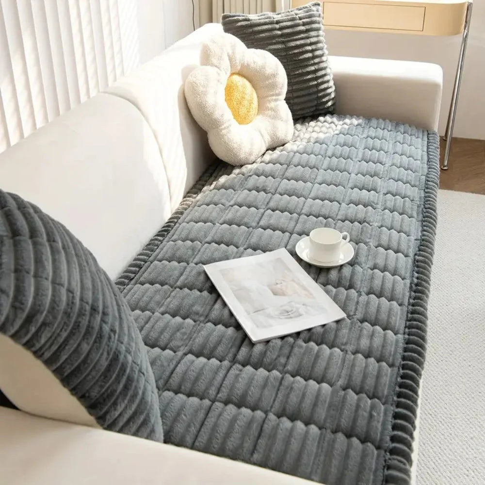 Sofa Cover Plush Flannel Anti-Slip Backing Machine Washable - Image 3