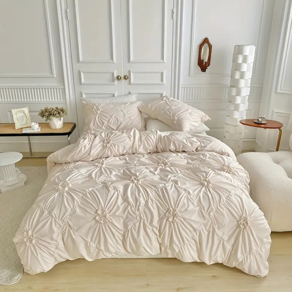 Duvet Cover Set Ruffle Pinch Pleat Zipper & Ties