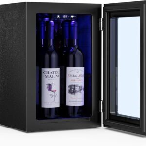 0.6Cu. Ft. Freestanding Wine Cellar Mini Fridge, 4-Bottle Red Wine with 6-Can Beverage Refrigerator, Quiet Compressor, LED Light and Display