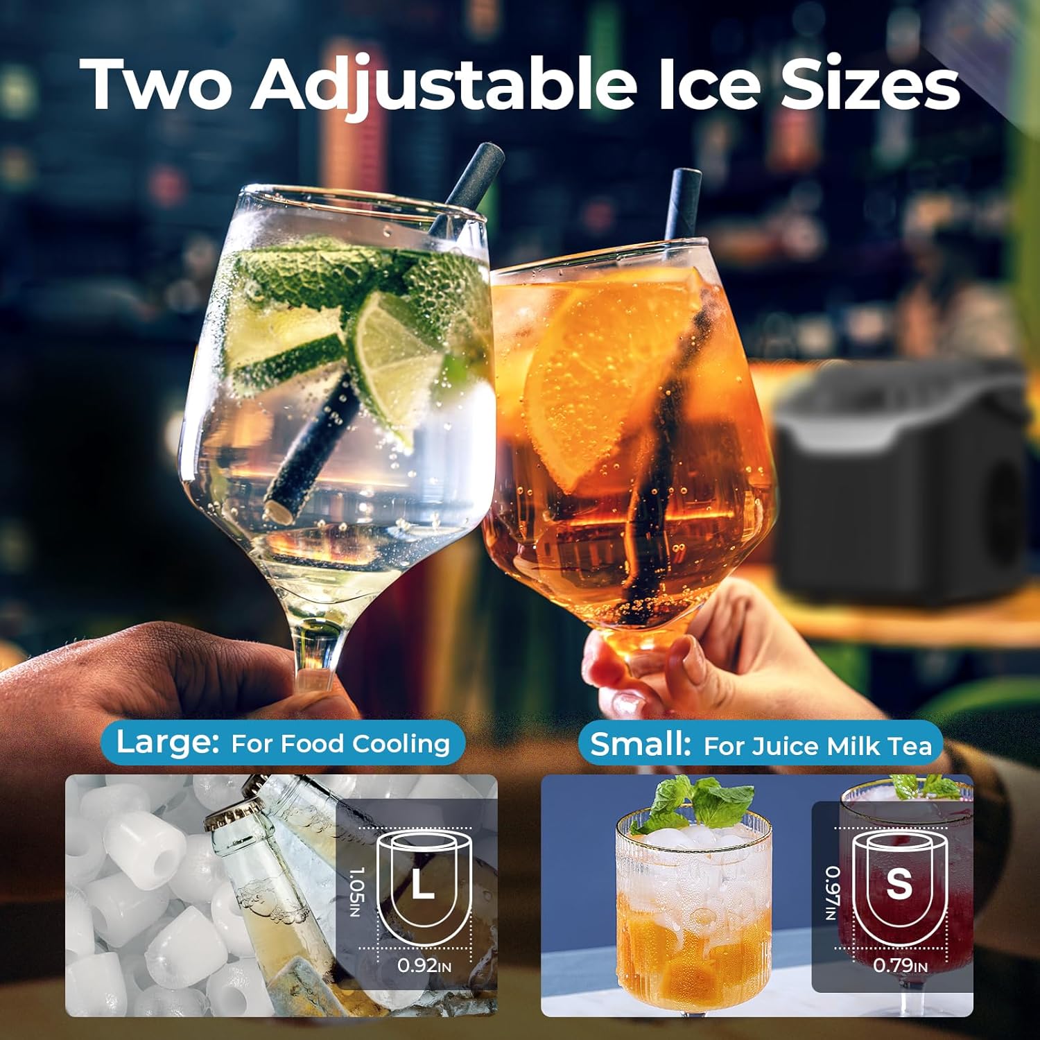 Kismile Ice Makers Countertop with Handle,26.5Lbs/24H,9 Cubes in 6 Mins,2 Sizes of Bullet Ice,Portable Machine with Self-Cleaning,Perfect for Home Kitchen(Black) - Image 4