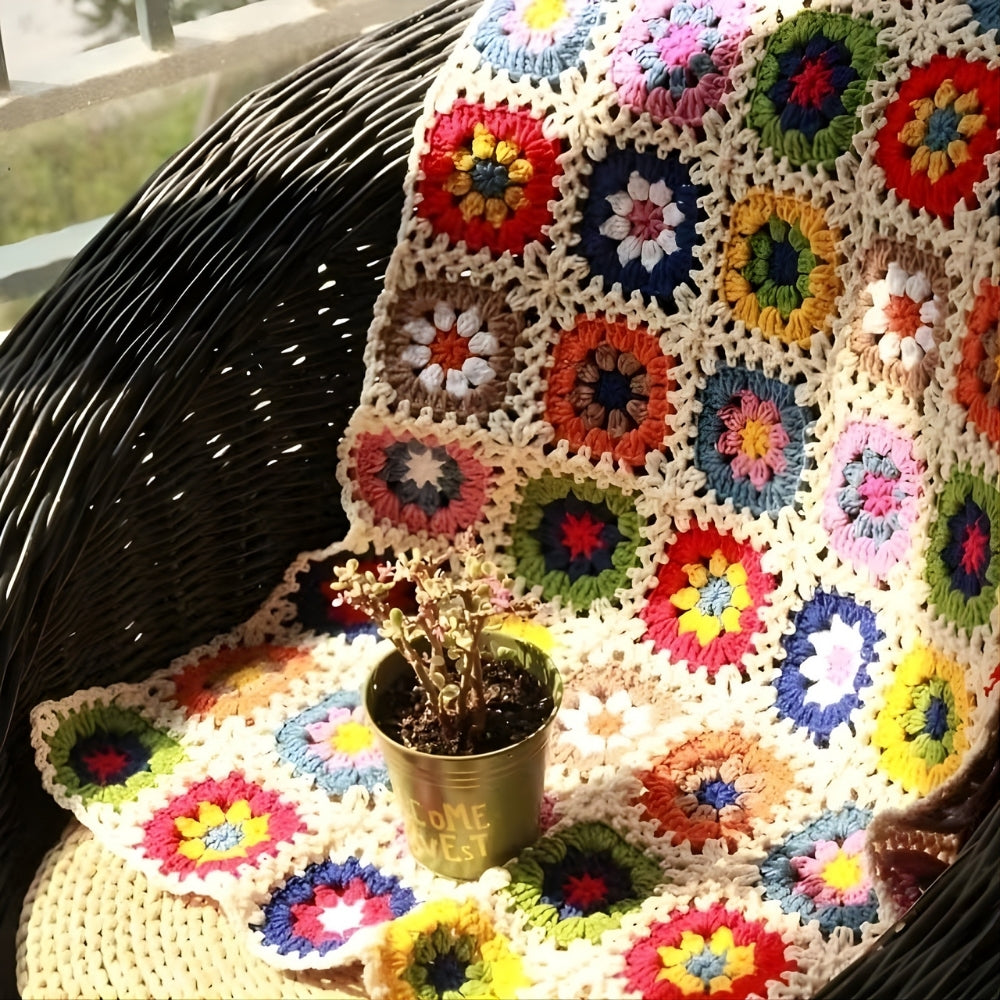 Crochet Throw Blanket Handmade Floral Soft - Image 2
