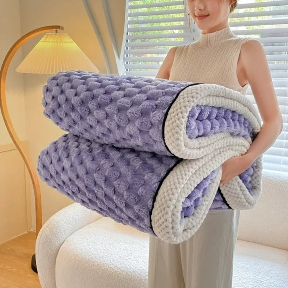 Throw Blanket Bubble-Textured Sherpa Fleece Breathable Year-Round - Image 17