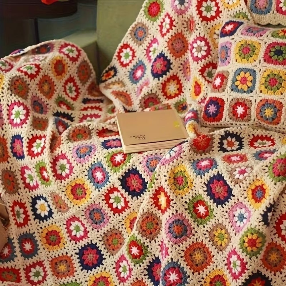 Crochet Throw Blanket Handmade Floral Soft - Image 3