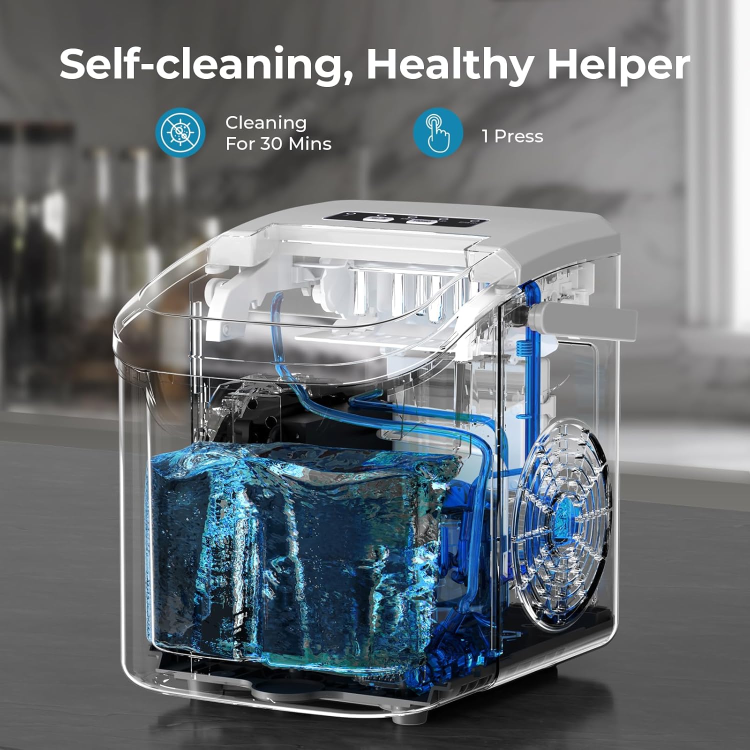 Kismile Ice Makers Countertop with Handle,26.5Lbs/24H,9 Cubes in 6 Mins,2 Sizes of Bullet Ice,Portable Machine with Self-Cleaning,Perfect for Home Kitchen(Black) - Image 21