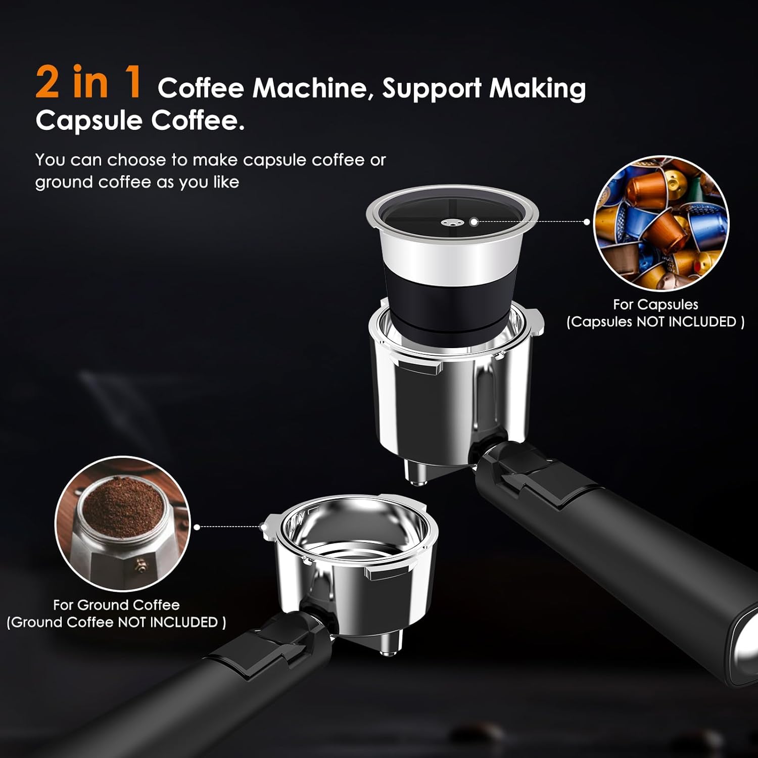 2 in 1 Espresso Machines Support Capsule Coffee Automatic Cappuccino Coffee Maker CM8054 - Image 3