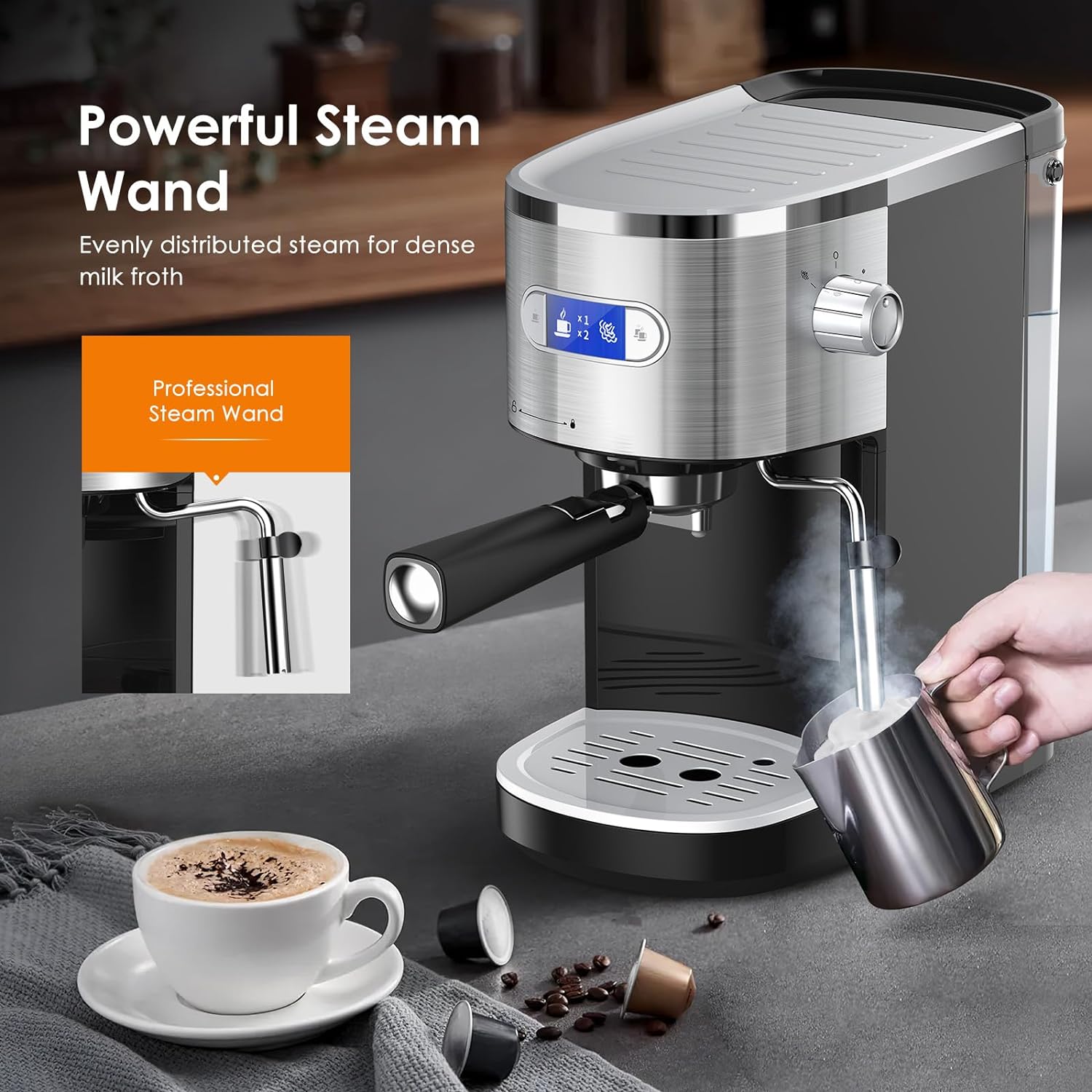 2 in 1 Espresso Machines Support Capsule Coffee Automatic Cappuccino Coffee Maker CM8054 - Image 4