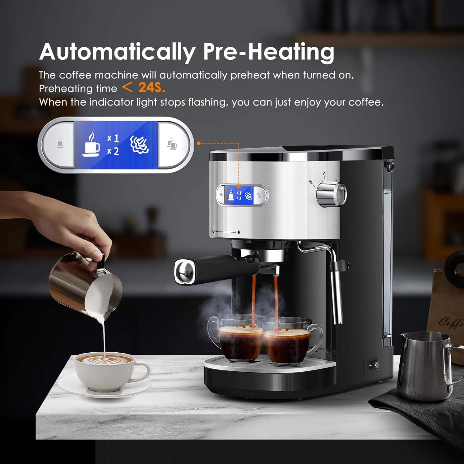2 in 1 Espresso Machines Support Capsule Coffee Automatic Cappuccino Coffee Maker CM8054 - Image 5