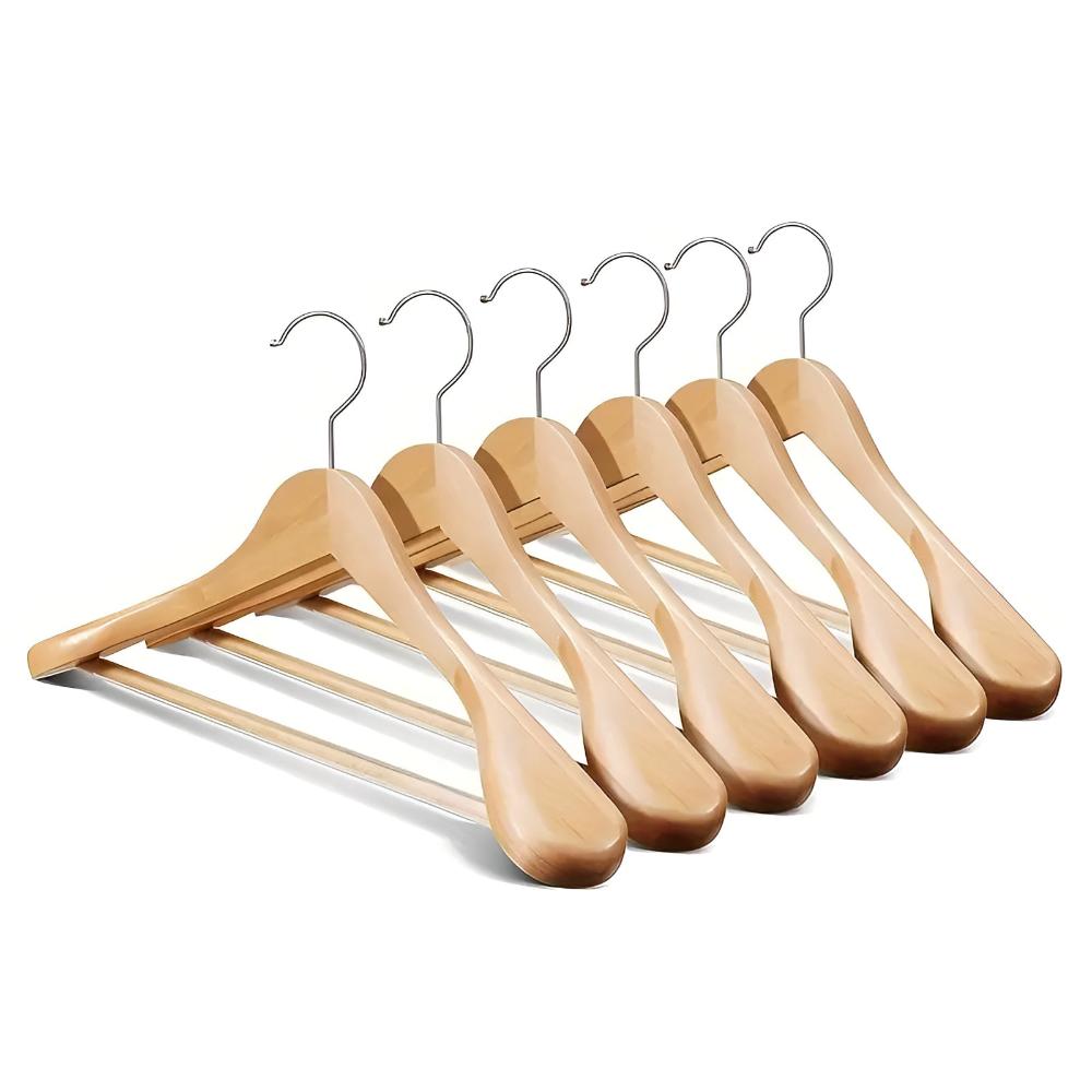 Suit Hanger Lotus Wood Curved Shoulders Non-Slip Pant Bar - Image 3