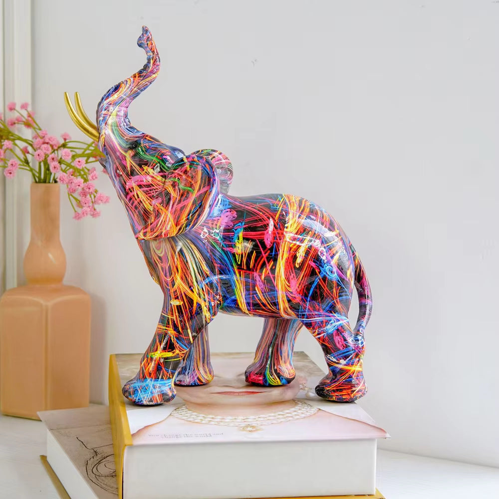 Elephant Figurine Graffiti-Style Colorful Resin - Image 3