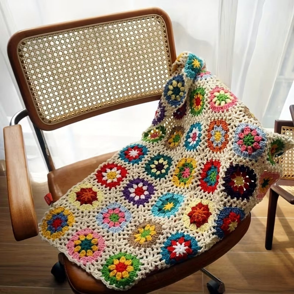 Crochet Throw Blanket Handmade Floral Soft - Image 5