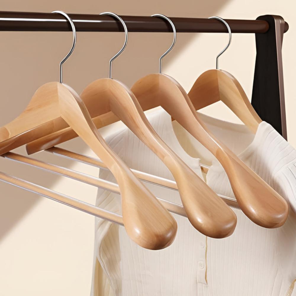 Suit Hanger Lotus Wood Curved Shoulders Non-Slip Pant Bar - Image 8