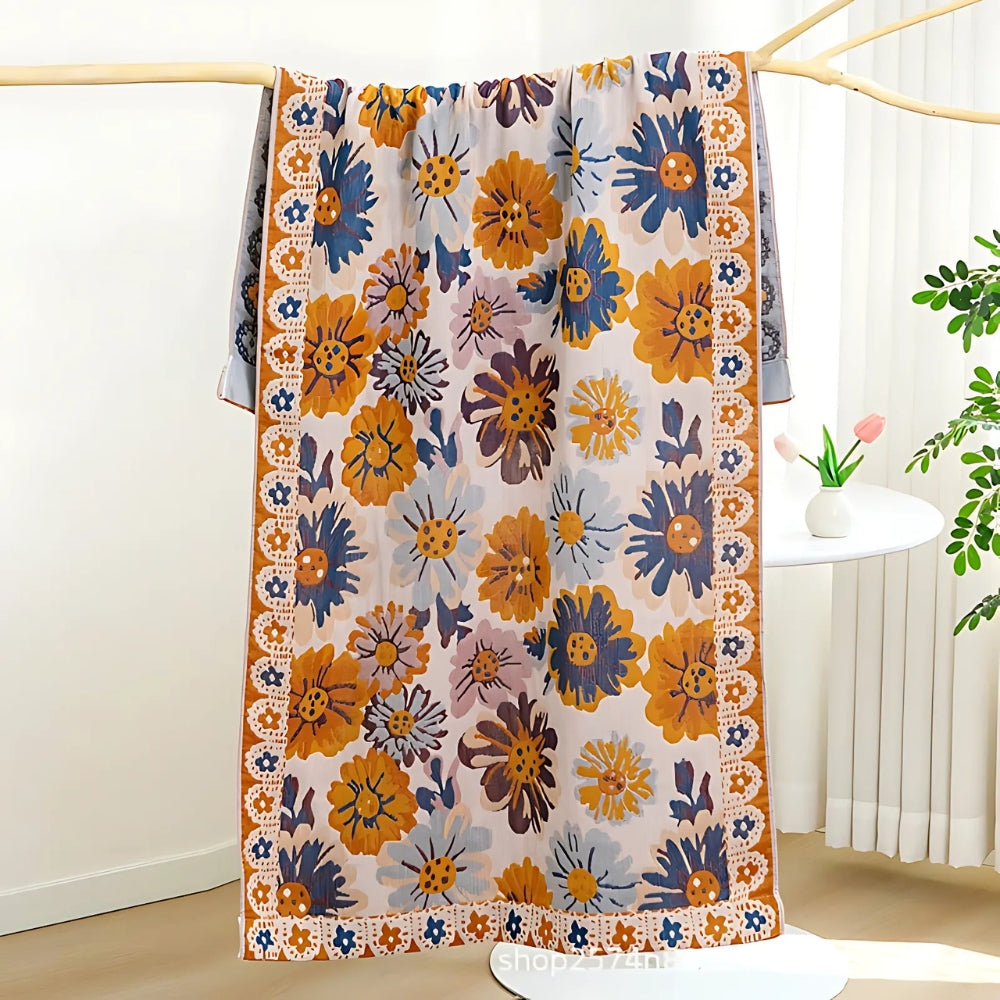 Bath Towel 100% Cotton Reversible Floral Quick-Drying - Image 2