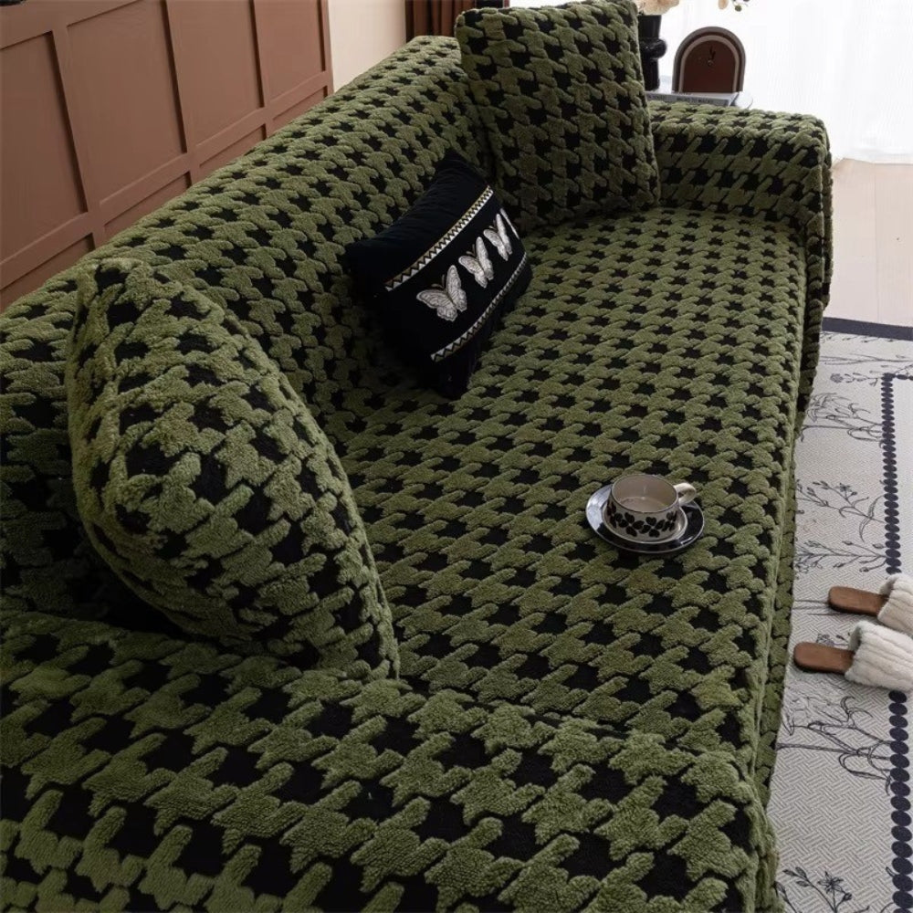 Sofa Cover Houndstooth Plush Microfiber Non-Slip Backing & Machine Washable - Image 4