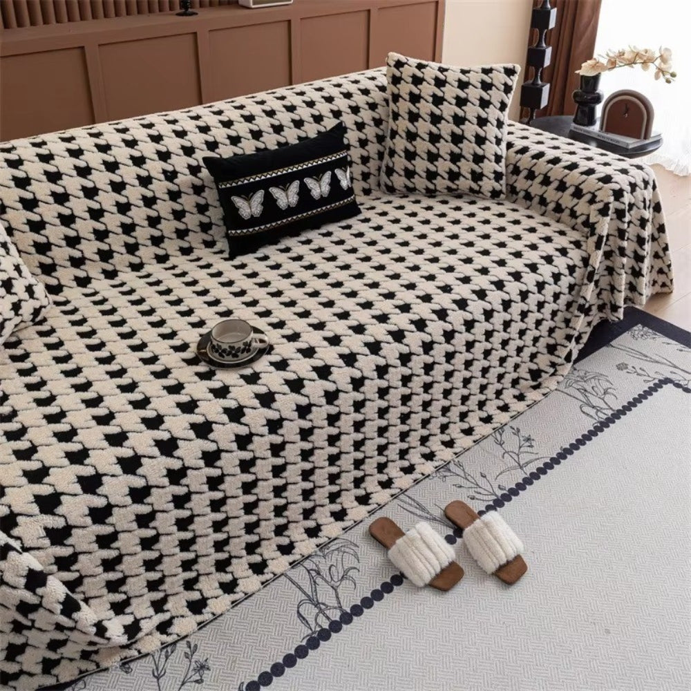 Sofa Cover Houndstooth Plush Microfiber Non-Slip Backing & Machine Washable - Image 8