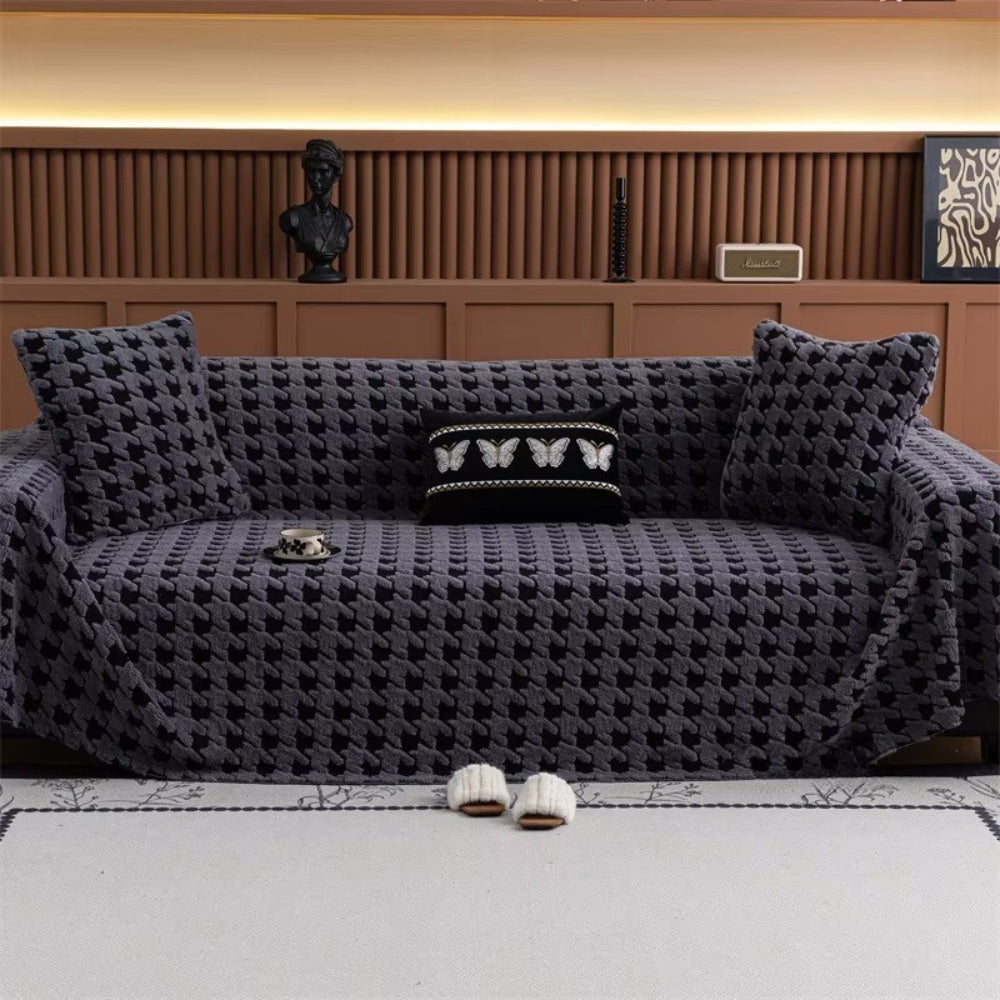 Sofa Cover Houndstooth Plush Microfiber Non-Slip Backing & Machine Washable - Image 14