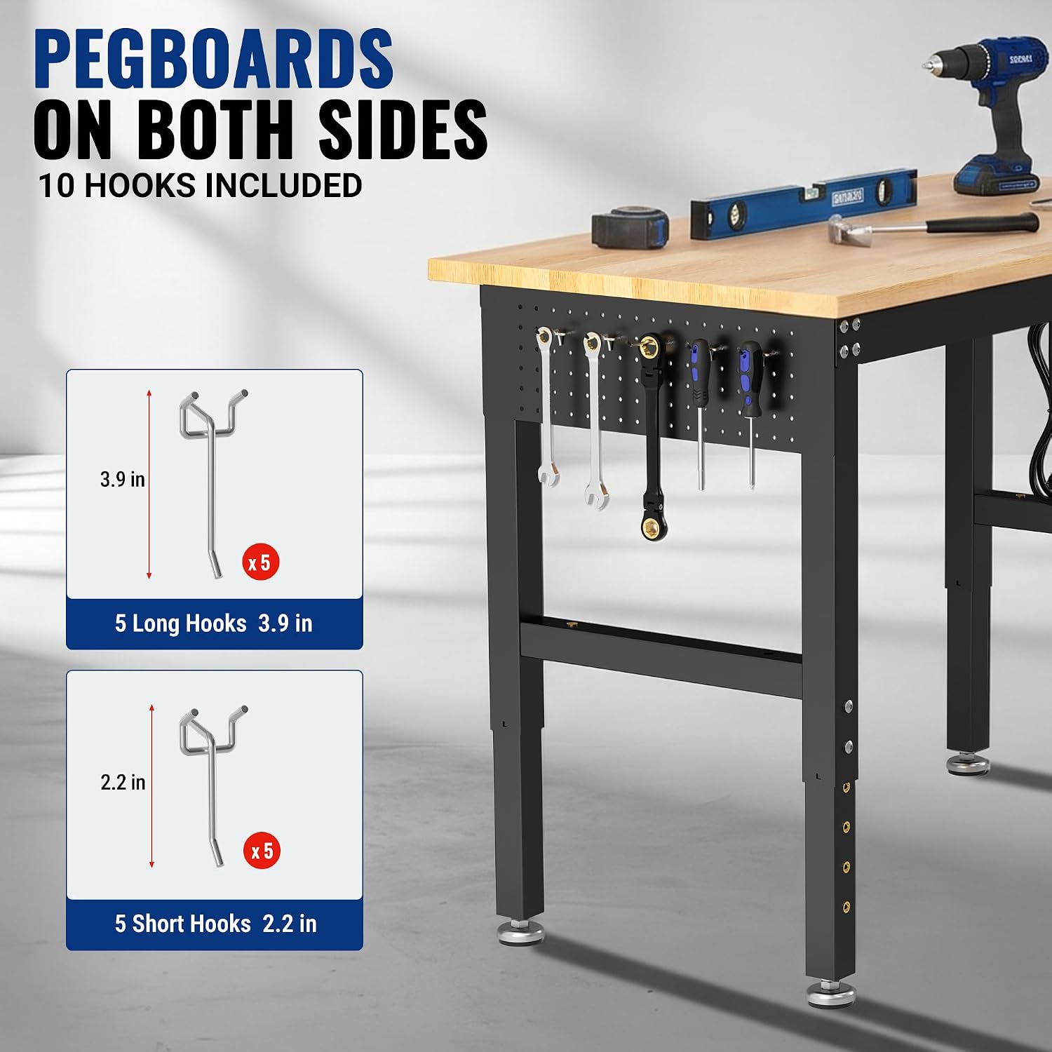 WORKPRO 48"x24" Adjustable Garage Workbench, 2000 LBS, Pegboard - Image 6