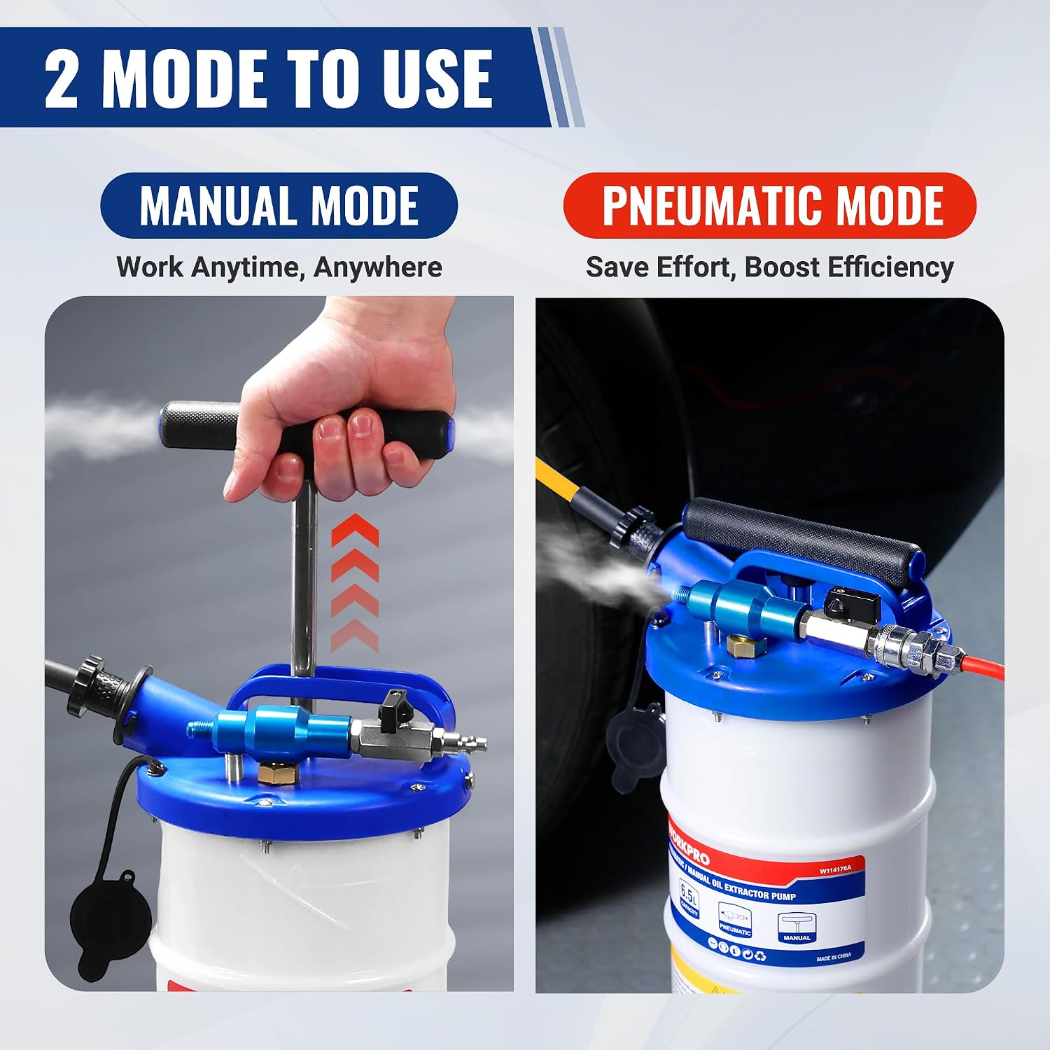 WORKPRO 6.5L Pneumatic/Manual Oil Extractor Pump | Dual Operation Mode, Oil Extraction, 6.5L Capacity - Image 3