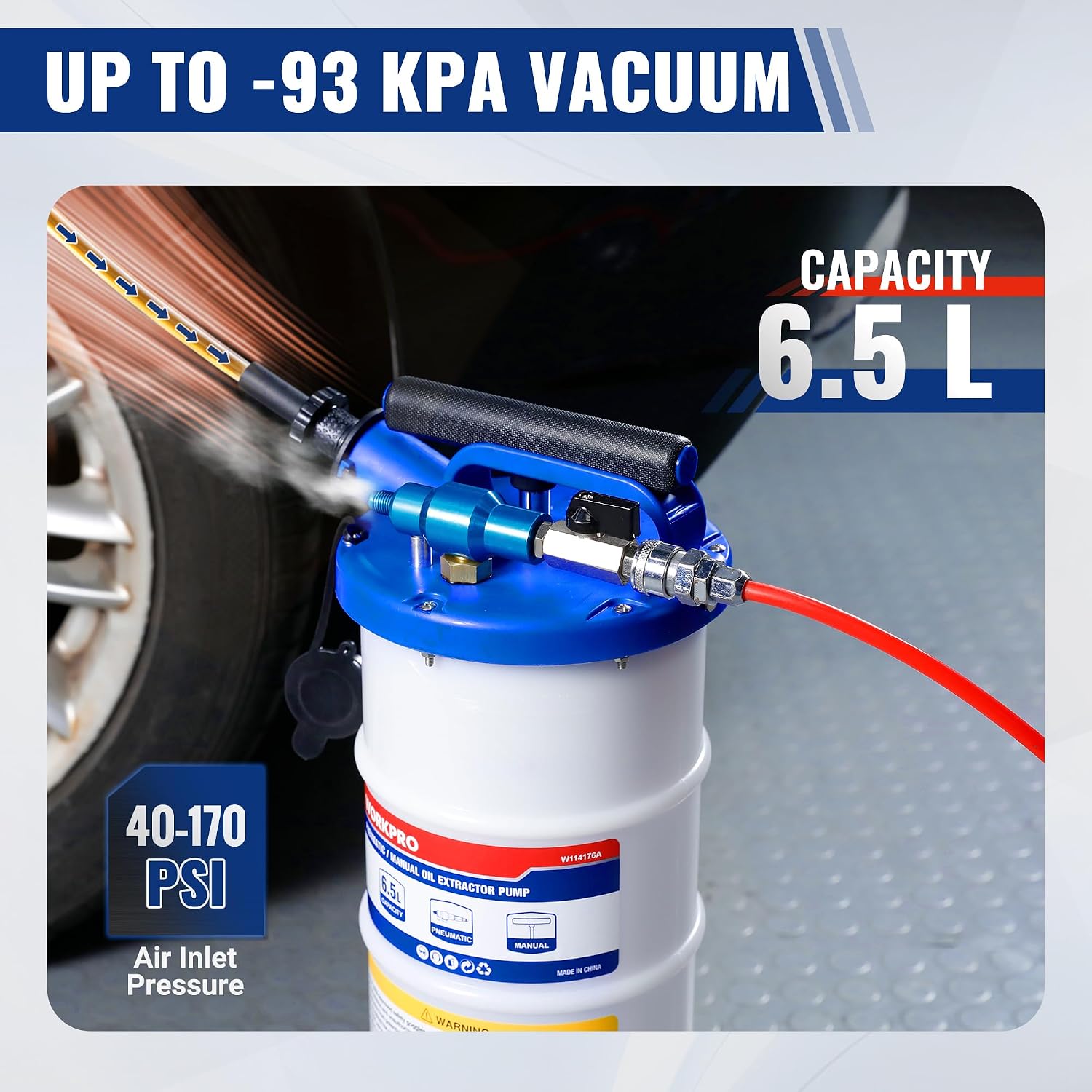 WORKPRO 6.5L Pneumatic/Manual Oil Extractor Pump | Dual Operation Mode, Oil Extraction, 6.5L Capacity - Image 4