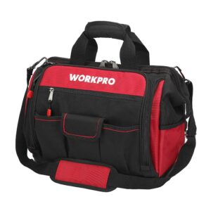 WORKPRO 16" Top Wide Mouth Tool Bag with Water Proof Rubber Base, Multi-Compartment, 46 Pockets