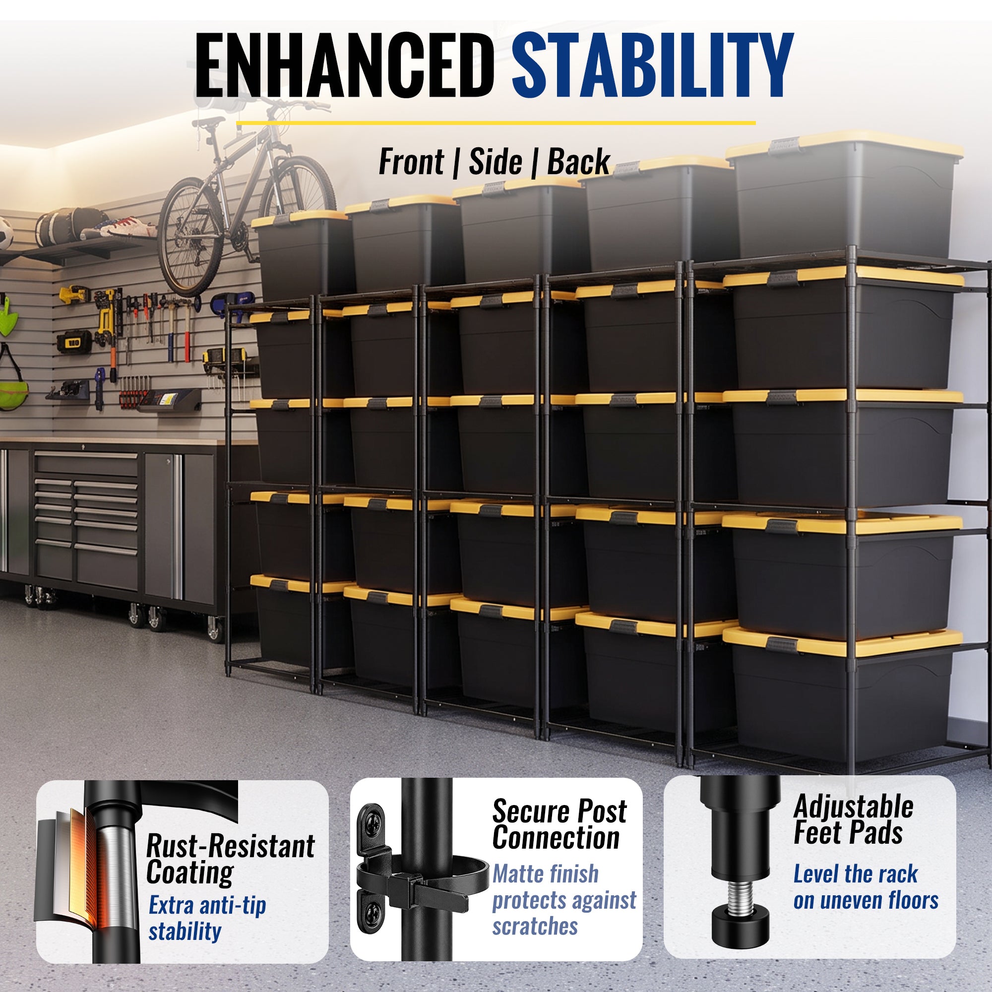 WORKPRO 2-Pack 5-Tier Heavy Duty Metal Storage Rack, Garage Shelving for Basement & Workshop, 450 lbs per Unit, 30.5" x 22.5" x 69", Black - Image 3