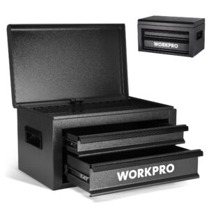 WORKPRO 15-Inch Metal Tool Box with 2 Drawers & Top Storage, Black