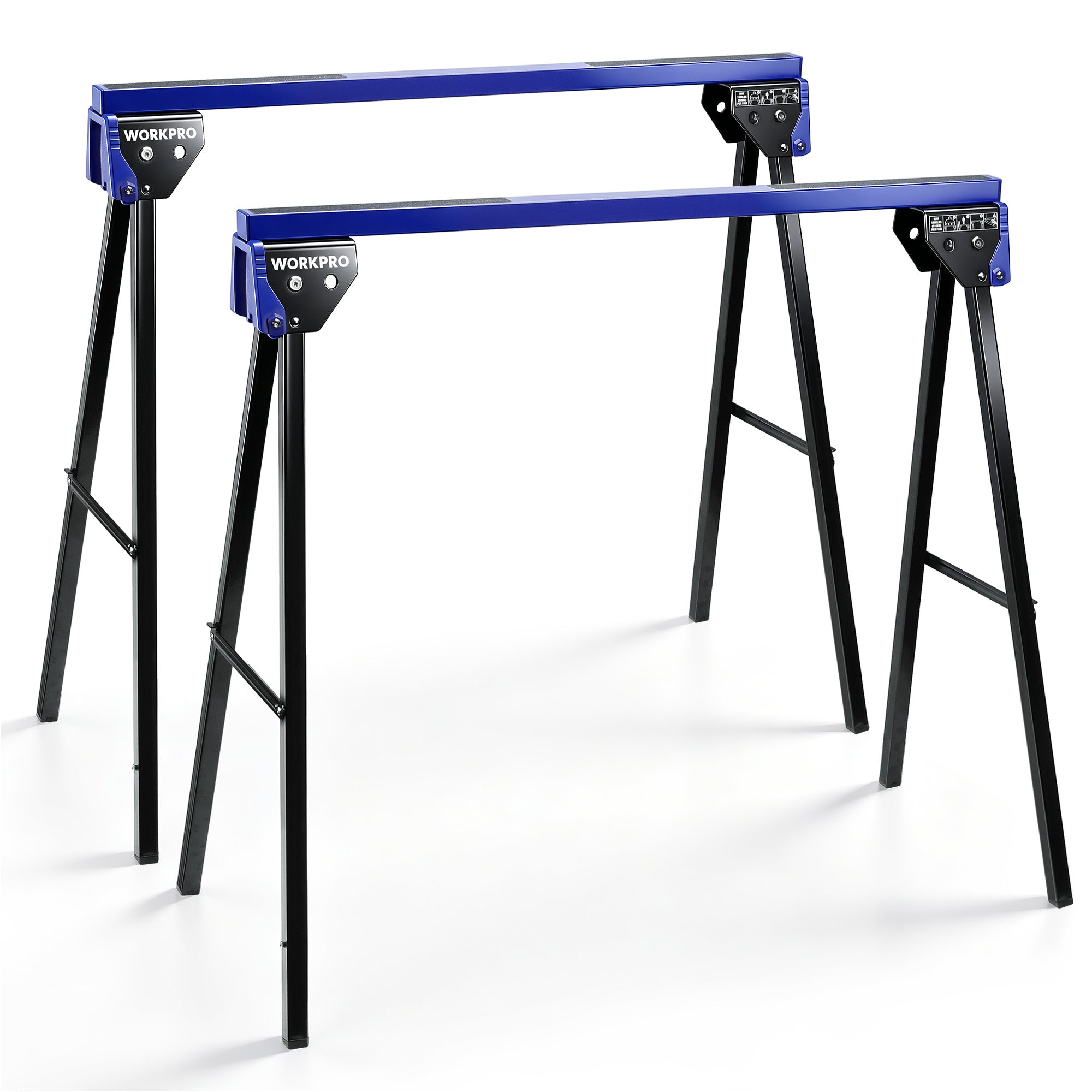 WORKPRO 2-Pack Heavy Duty Folding Sawhorses, 1800 lbs Load Capacity, Steel Sawhorse with Interlocking Design & Non-Slip Top for Workshop, Garage and Construction Projects - Image 9