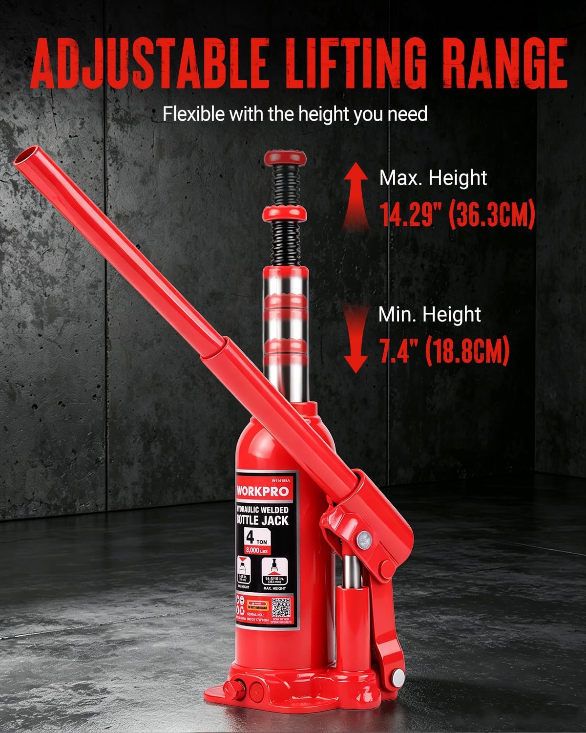 WORKPRO Bottle Jack, 4 Ton Heavy Duty Hydraulic Car Jack with Storage Case - Image 3
