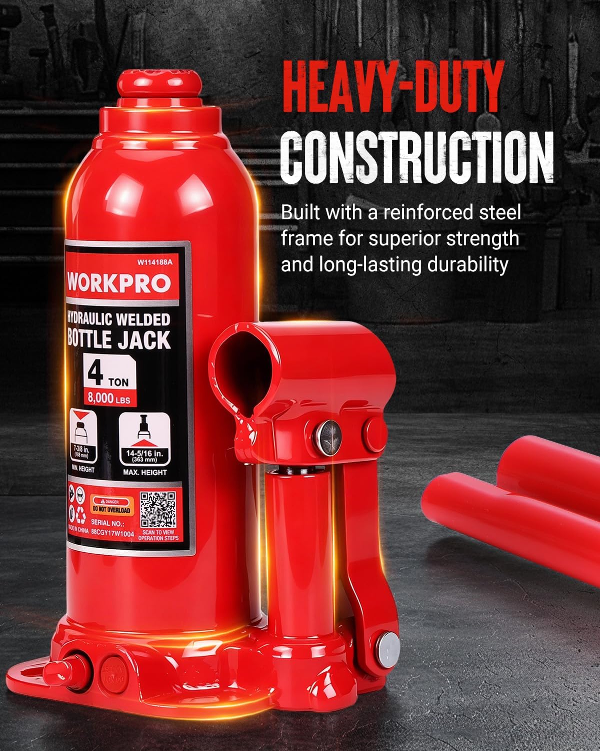 WORKPRO Bottle Jack, 4 Ton Heavy Duty Hydraulic Car Jack with Storage Case - Image 4