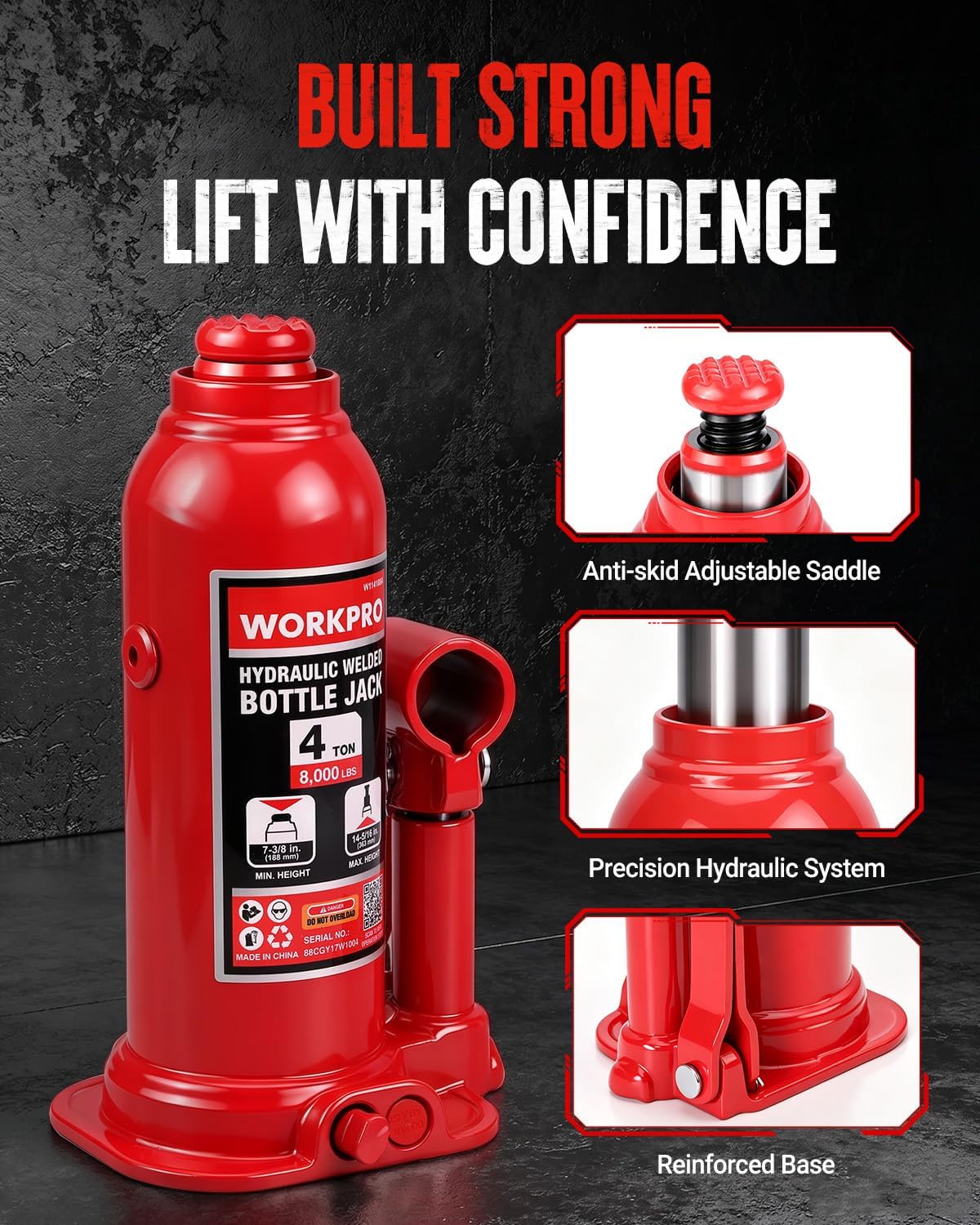 WORKPRO Bottle Jack, 4 Ton Heavy Duty Hydraulic Car Jack with Storage Case - Image 5