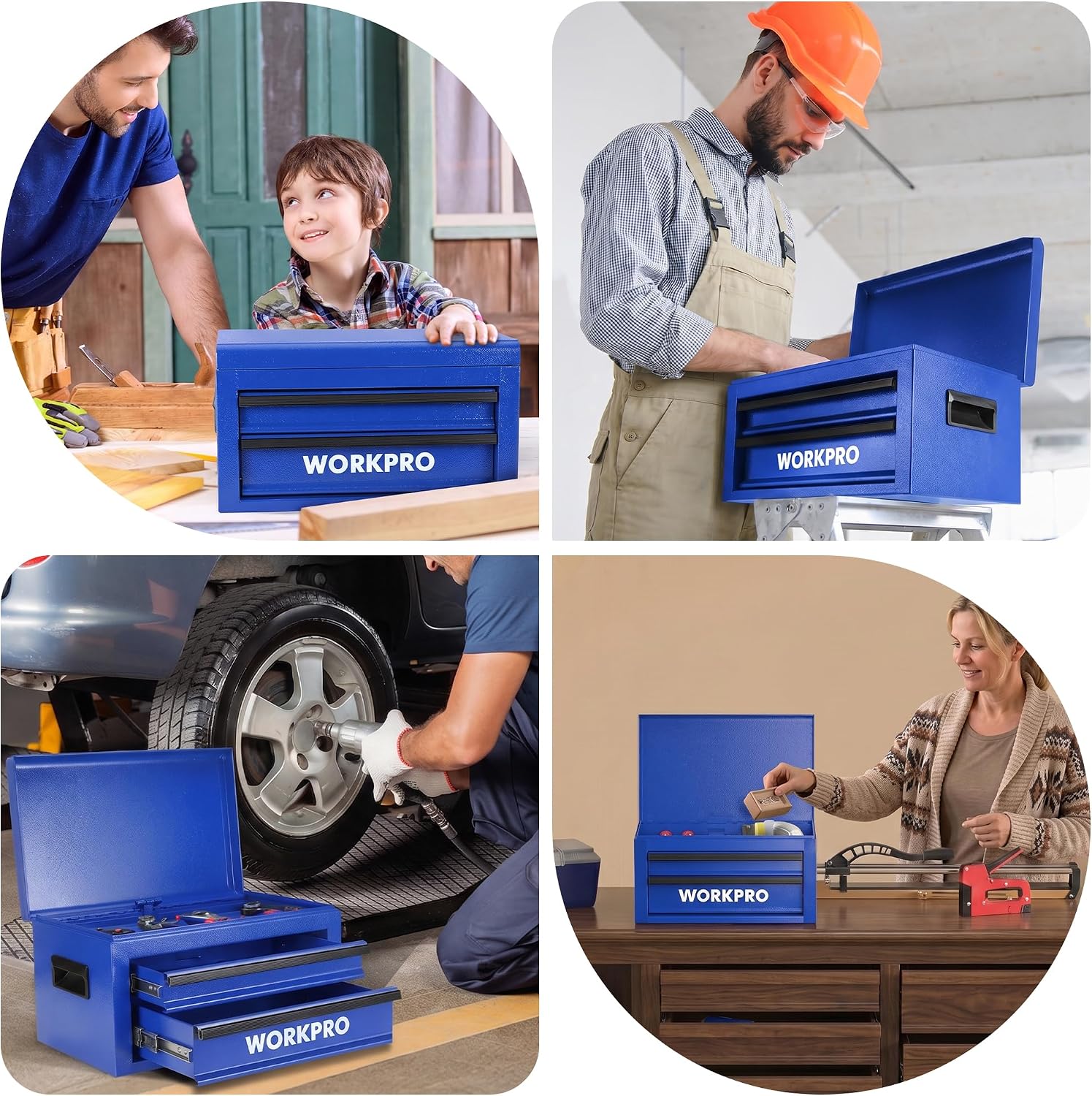 WORKPRO 15-Inch Metal Tool Box with 2 Drawers & Top Storage, Blue - Image 7