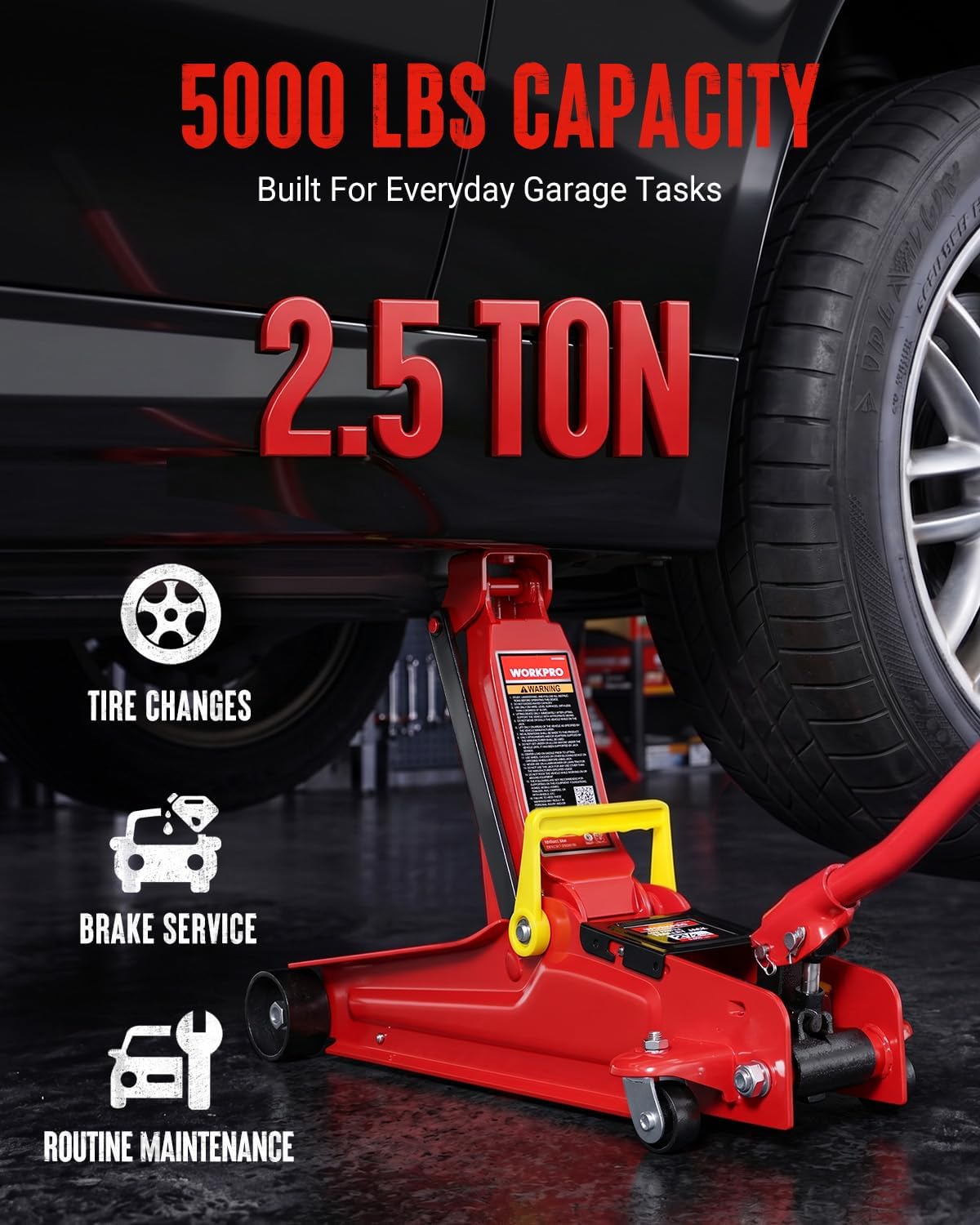 WORKPRO 2.5 Ton Hydraulic Trolley Floor Jack, Heavy Duty Steel Car Jack - Image 2