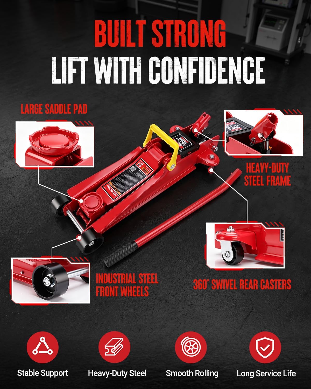 WORKPRO 2.5 Ton Hydraulic Trolley Floor Jack, Heavy Duty Steel Car Jack - Image 4