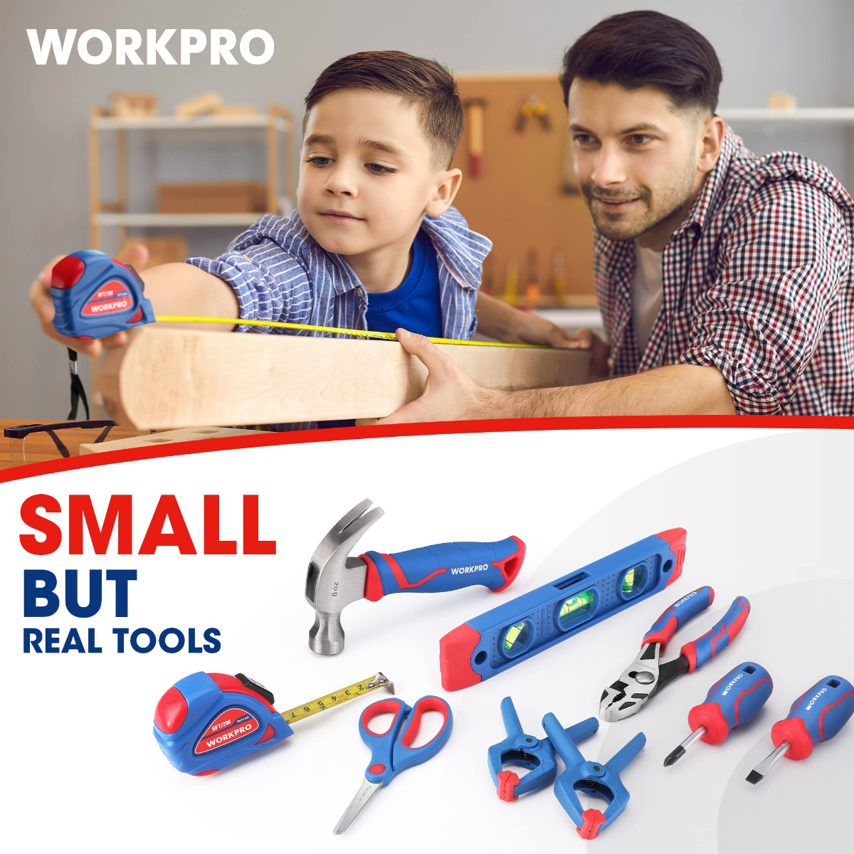 WORKPRO Beginner Kids Tool Set with 12 Inch Steel Tool Case on Wheels, Blue - Image 7