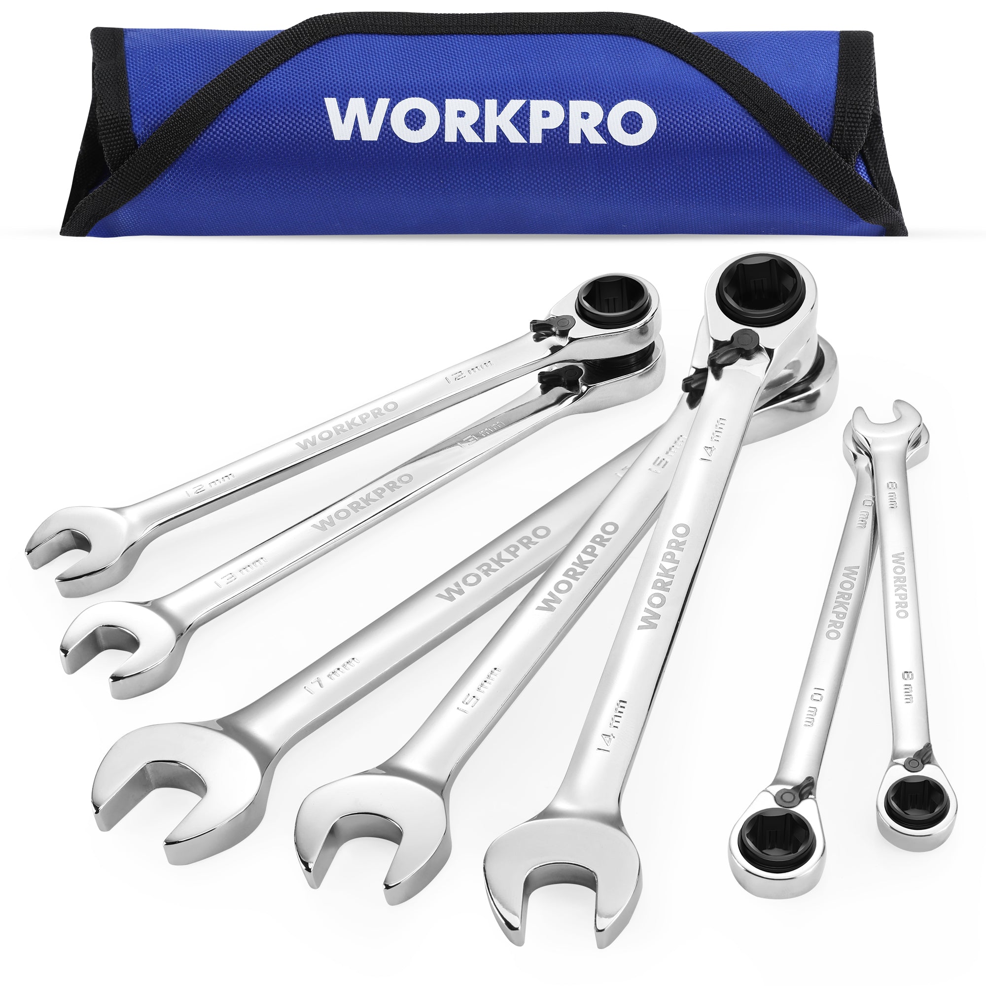 WORKPRO 7-Piece 3-in-1 Reversible Ratchet Wrench Set, Metric