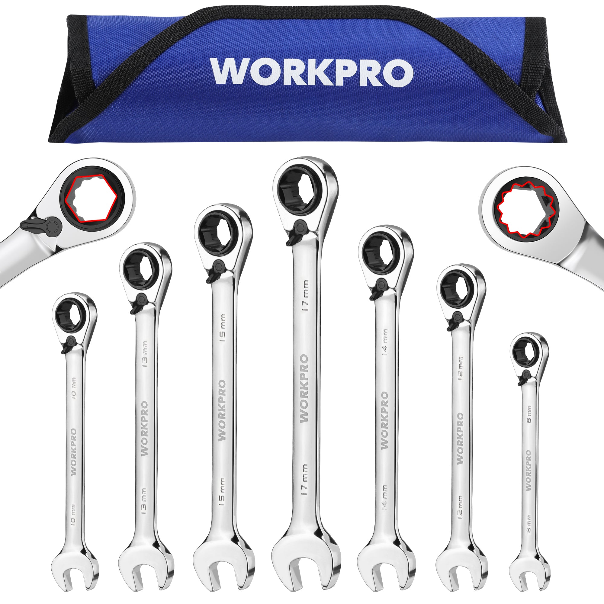 WORKPRO 7-Piece 3-in-1 Reversible Ratchet Wrench Set, Metric - Image 2