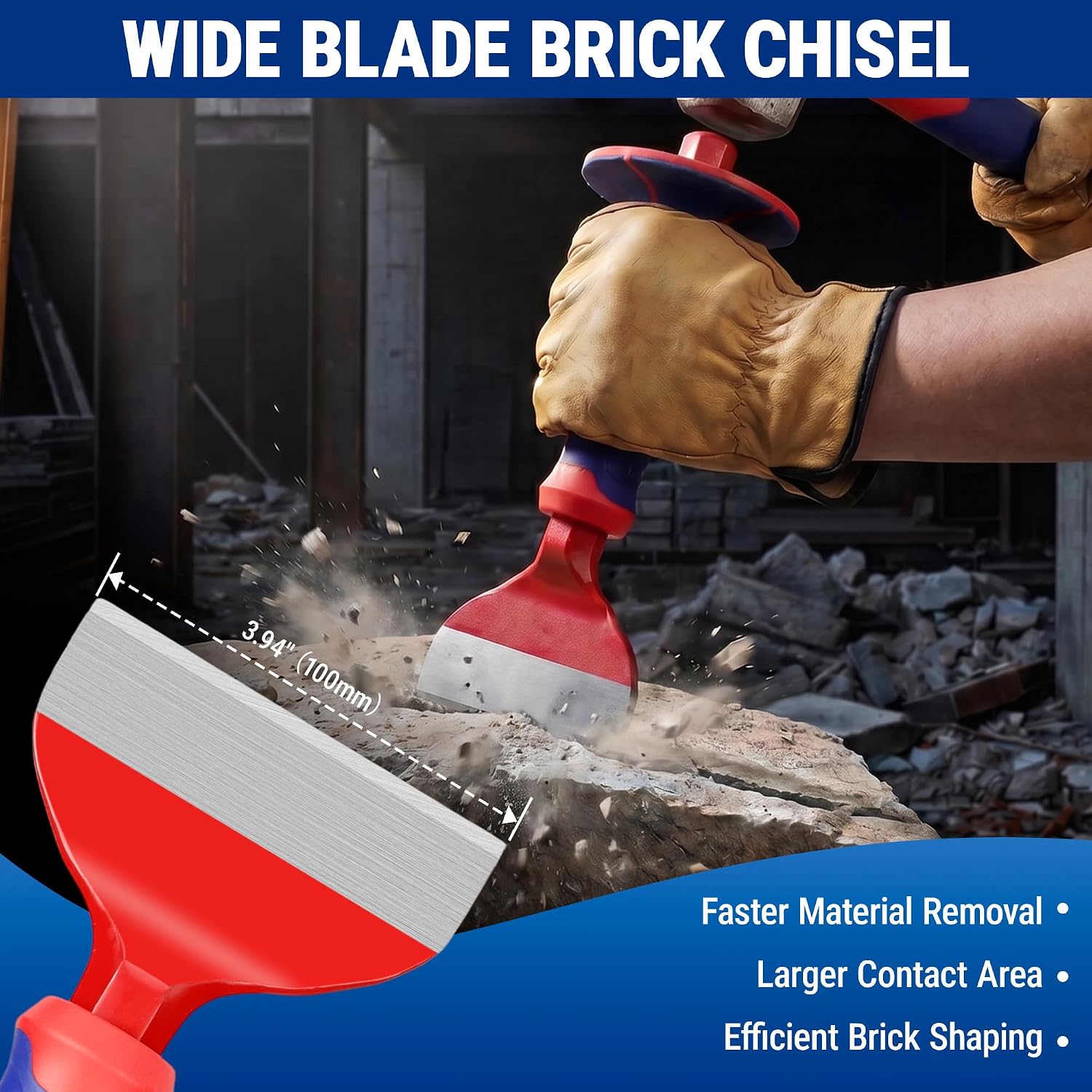 WORKPRO 3PCS Masonry Chisel Set, Stone Concrete Rock Chisel with Hand Guard - Image 4