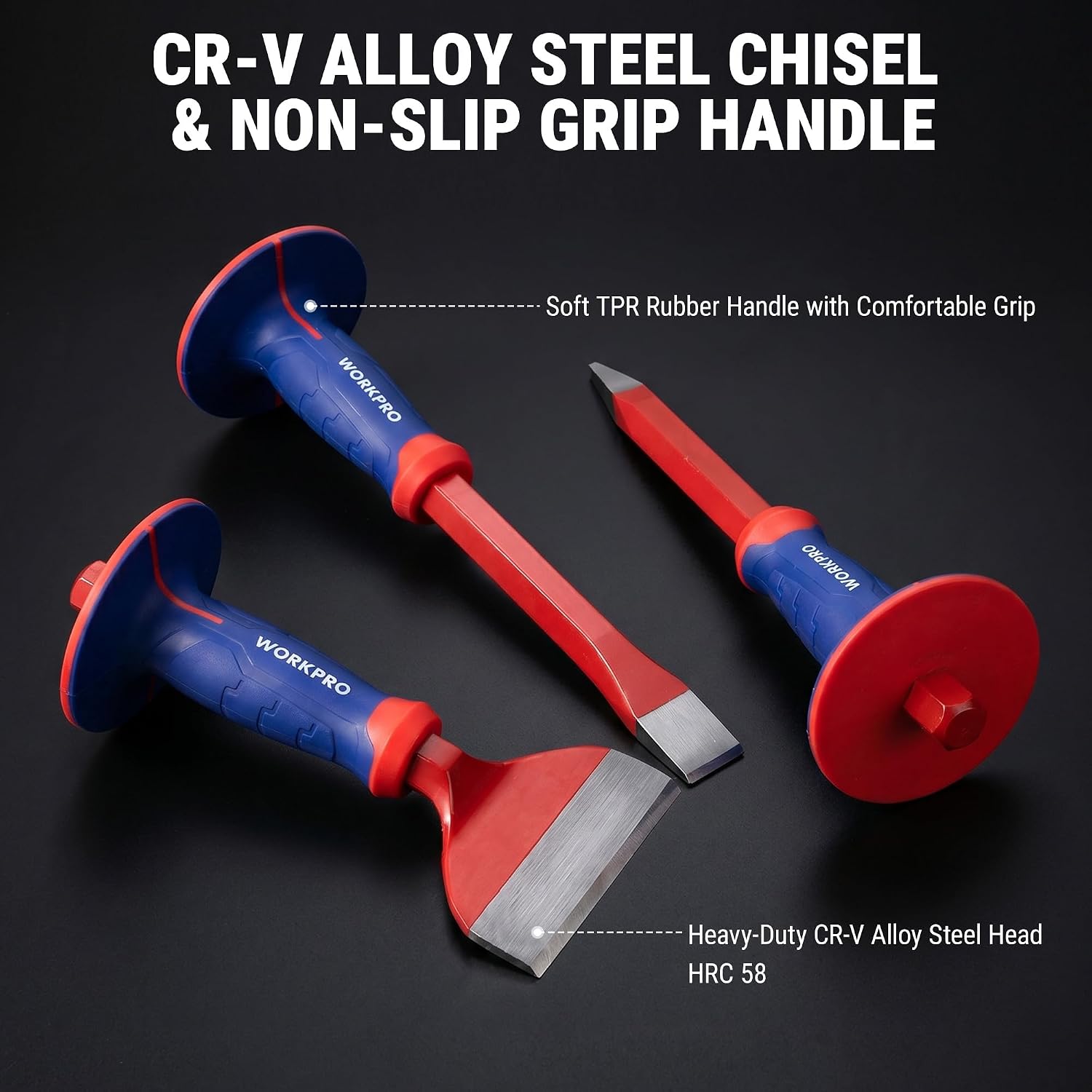 WORKPRO 3PCS Masonry Chisel Set, Stone Concrete Rock Chisel with Hand Guard - Image 6