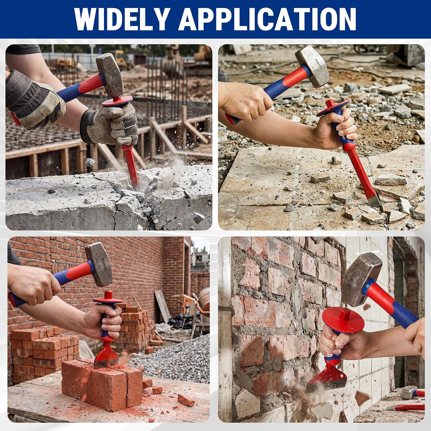 WORKPRO 3PCS Masonry Chisel Set, Stone Concrete Rock Chisel with Hand Guard - Image 7
