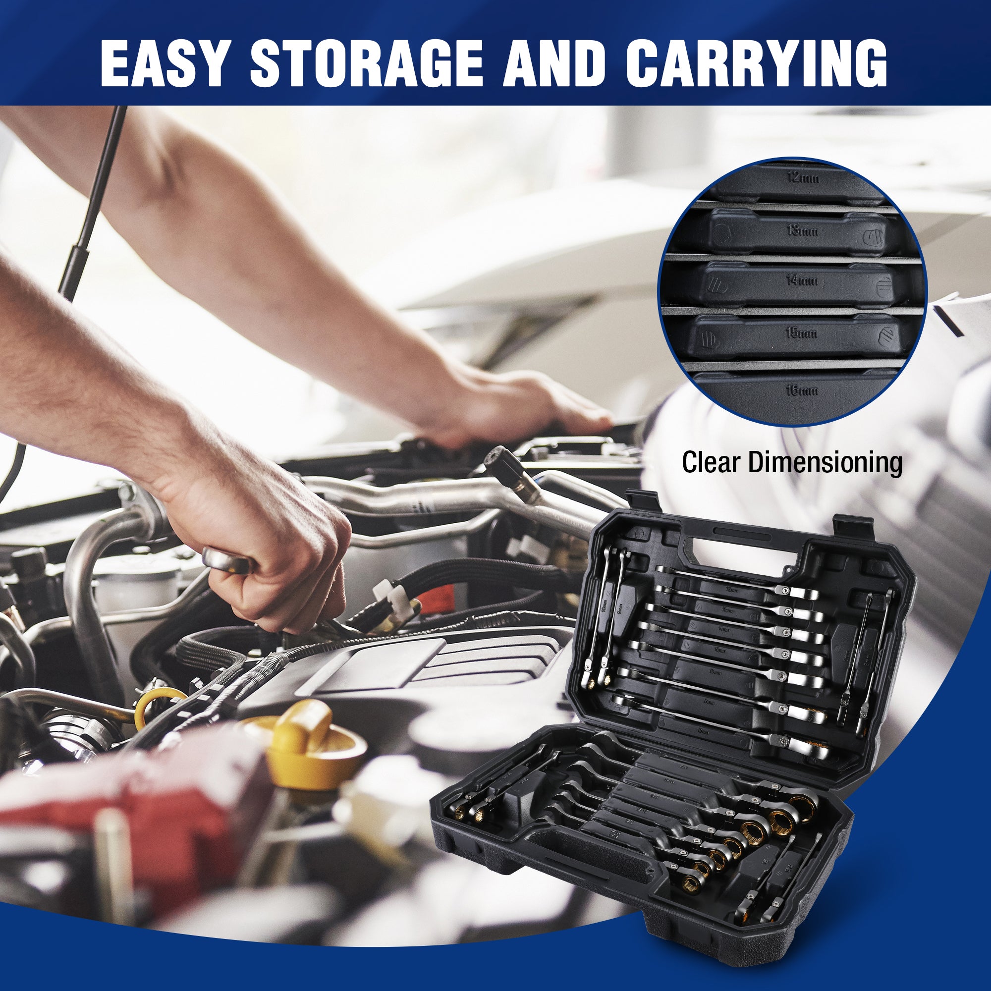 WORKPRO 22-Piece Flex-Head Ratcheting Wrench Set with Organizer Box, 72 Teeth, Metric 6-18mm & SAE 1/4-3/4" - Image 7