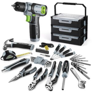 WORKPRO 43-Piece Cordless 8V Drill Driver Home Tool Set with Stackable Tool Box, Grey
