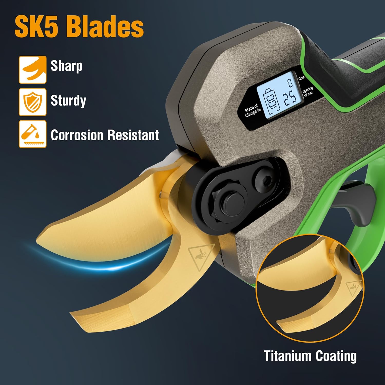 WORKPROX 20V Electric Pruning Shears, 1.26" Cutting Diameter, Brushless Motor, SK5 Titanium-Coated Blades, 2Ah Battery Pruning Shears with LCD Display - Image 2