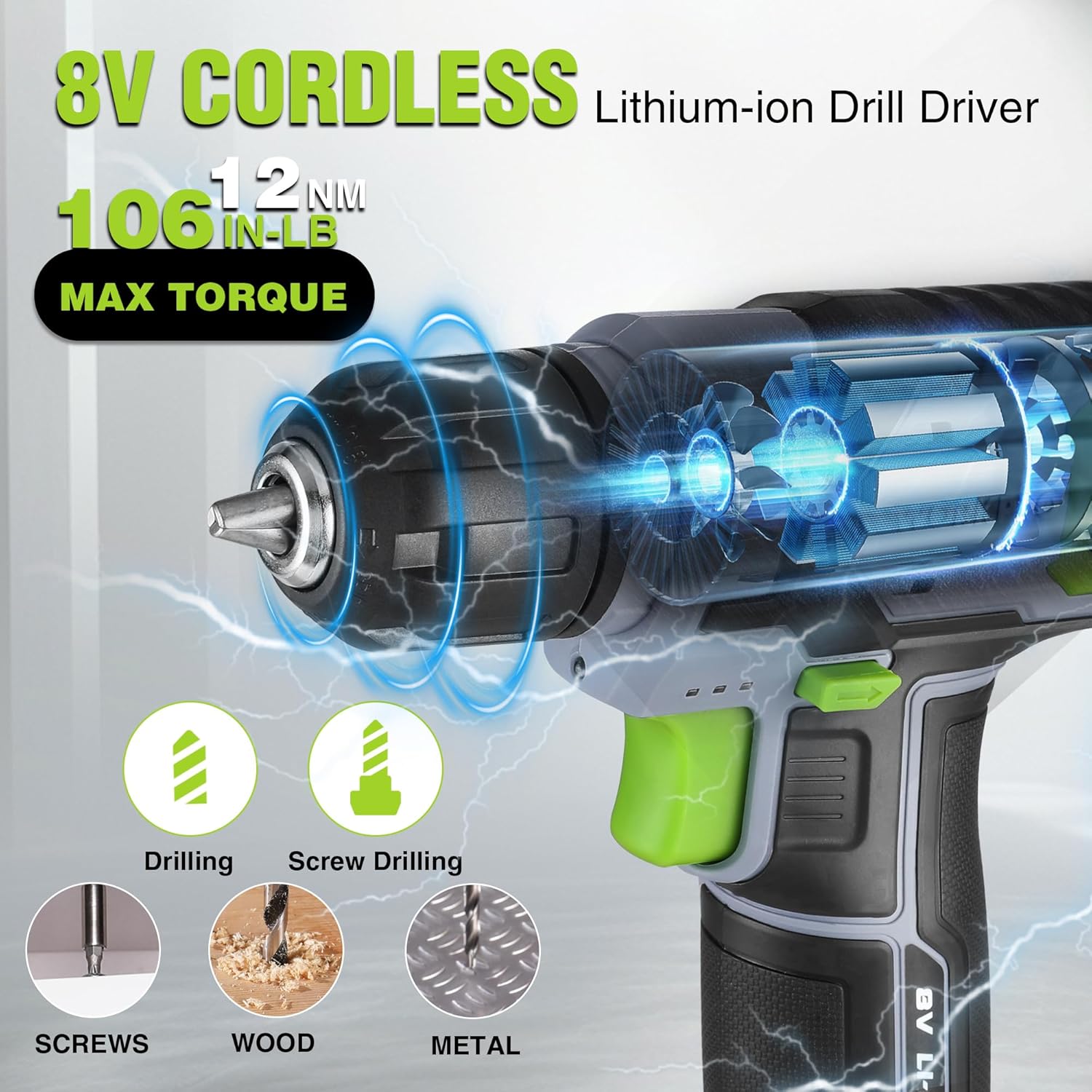 WORKPRO 43-Piece Cordless 8V Drill Driver Home Tool Set with Stackable Tool Box, Grey - Image 5
