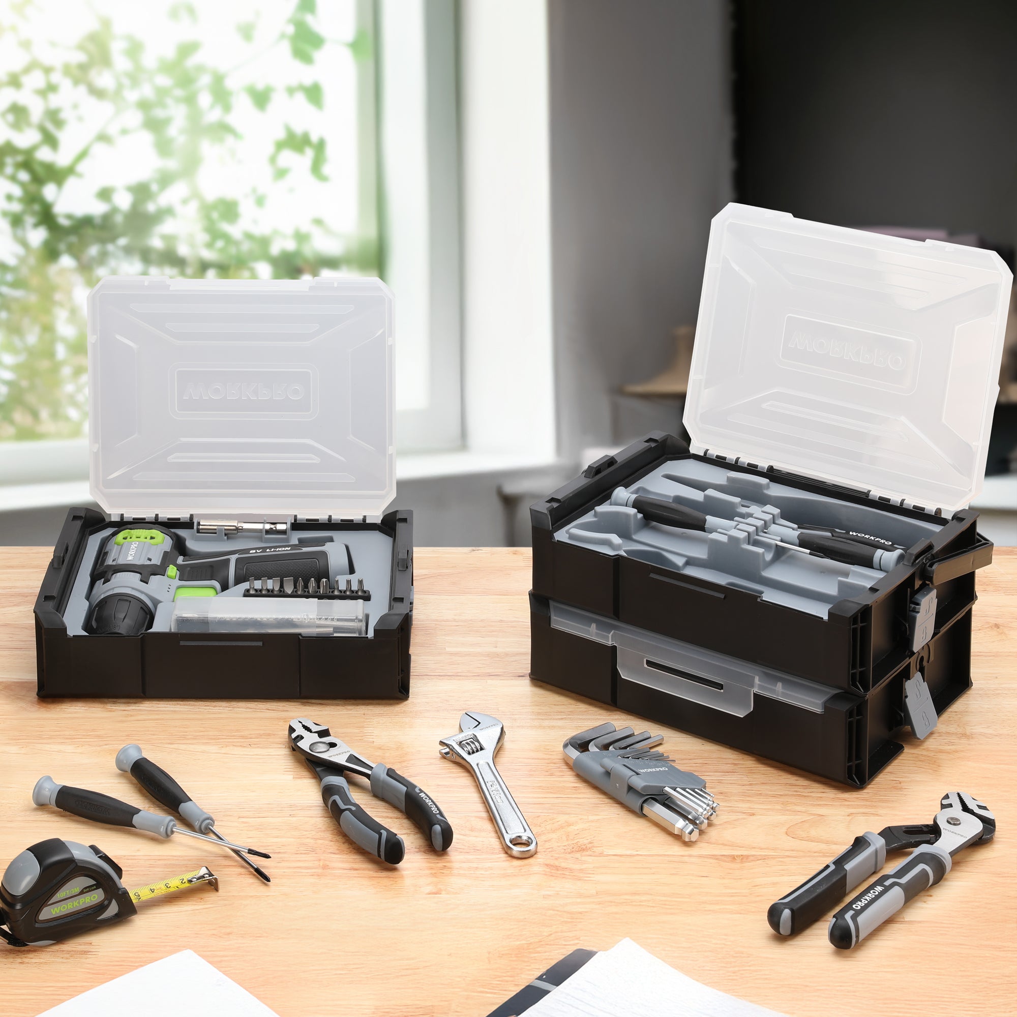 WORKPRO 43-Piece Cordless 8V Drill Driver Home Tool Set with Stackable Tool Box, Grey - Image 10