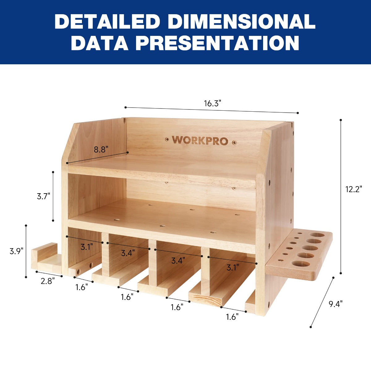 WORKPRO Power Tool Organizer, Cordless Drill Holder Storage Wall Mount with 5 Drill Hanging Slots, Solid Wooden Tool Storage - Image 5