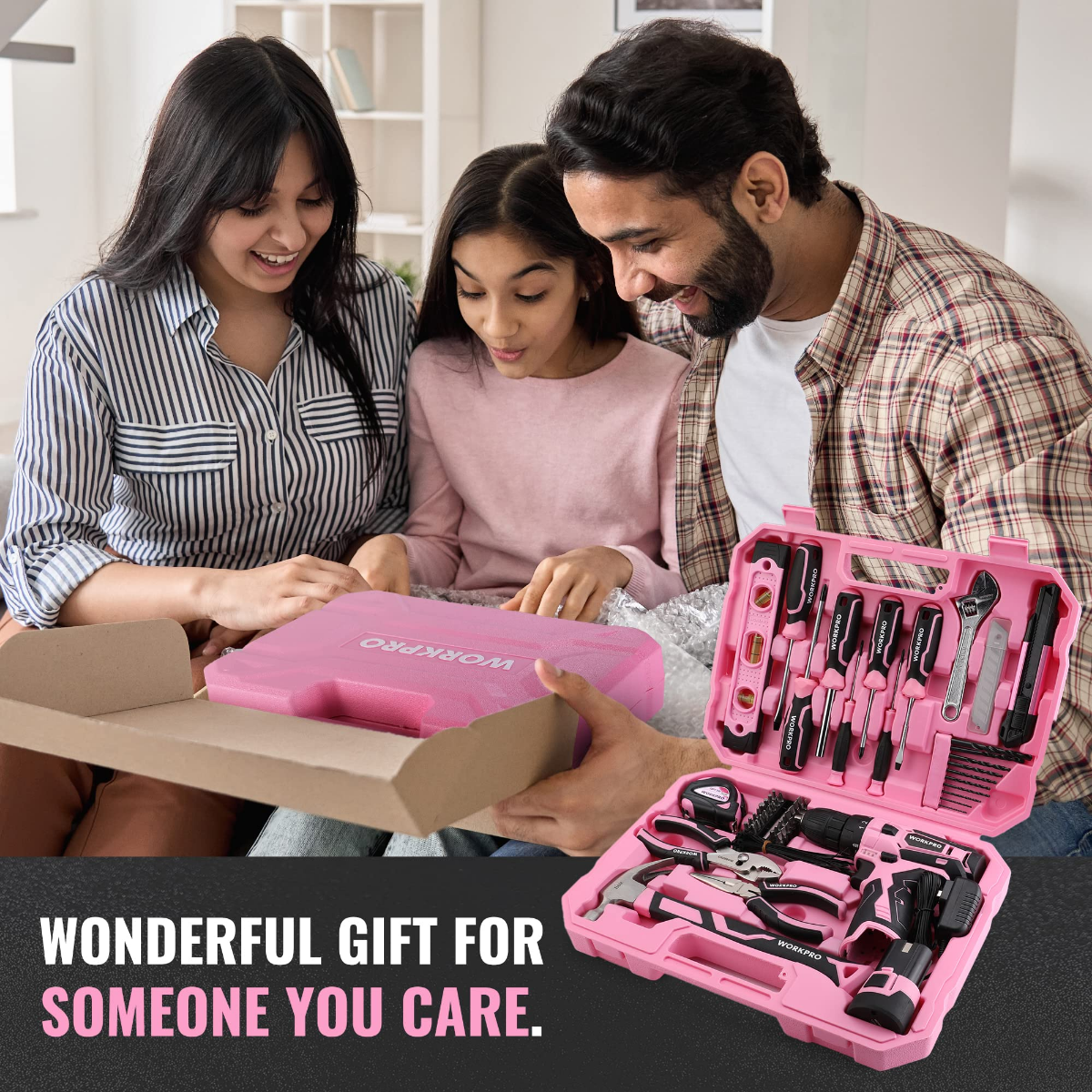 WORKPRO 108-Piece Portable Tool Set with Power Drill - Pink Ribbon - Image 9