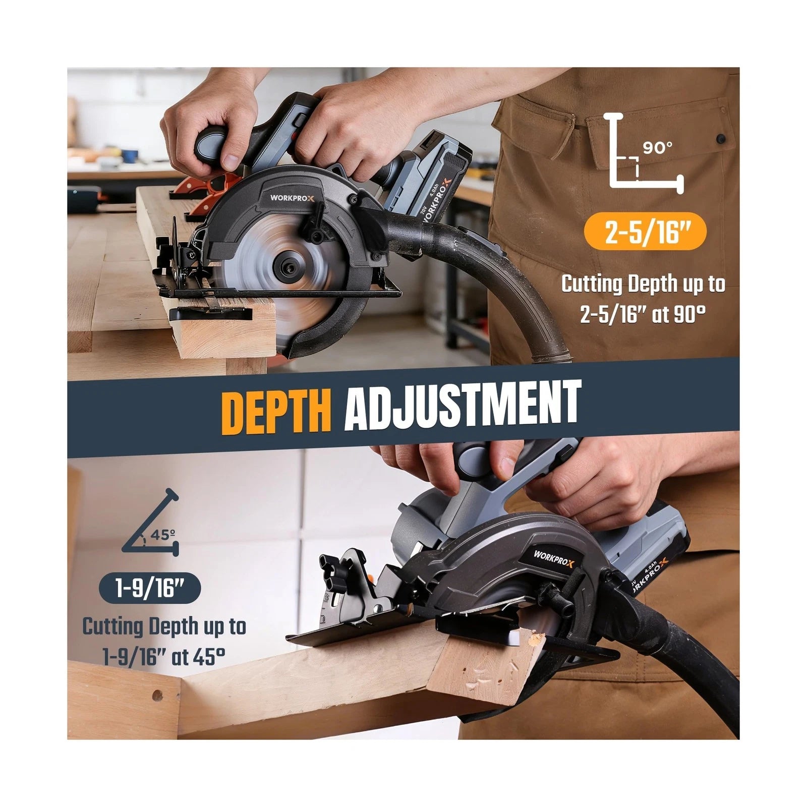 WORKPROX 20V Brushless Cordless Circular Saw 6-1/2", 5500RPM Power Saw for Wood & PVC Cutting - Image 5