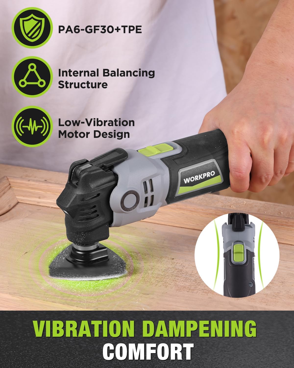 WORKPRO 400W Oscillating Multi-Tool, 6-Speed Corded Power Saw with LED Light, Quick Blade Change, 3.5° Oscillation Angle, 23 Accessories for Cutting, Sanding, Scraping - Image 5