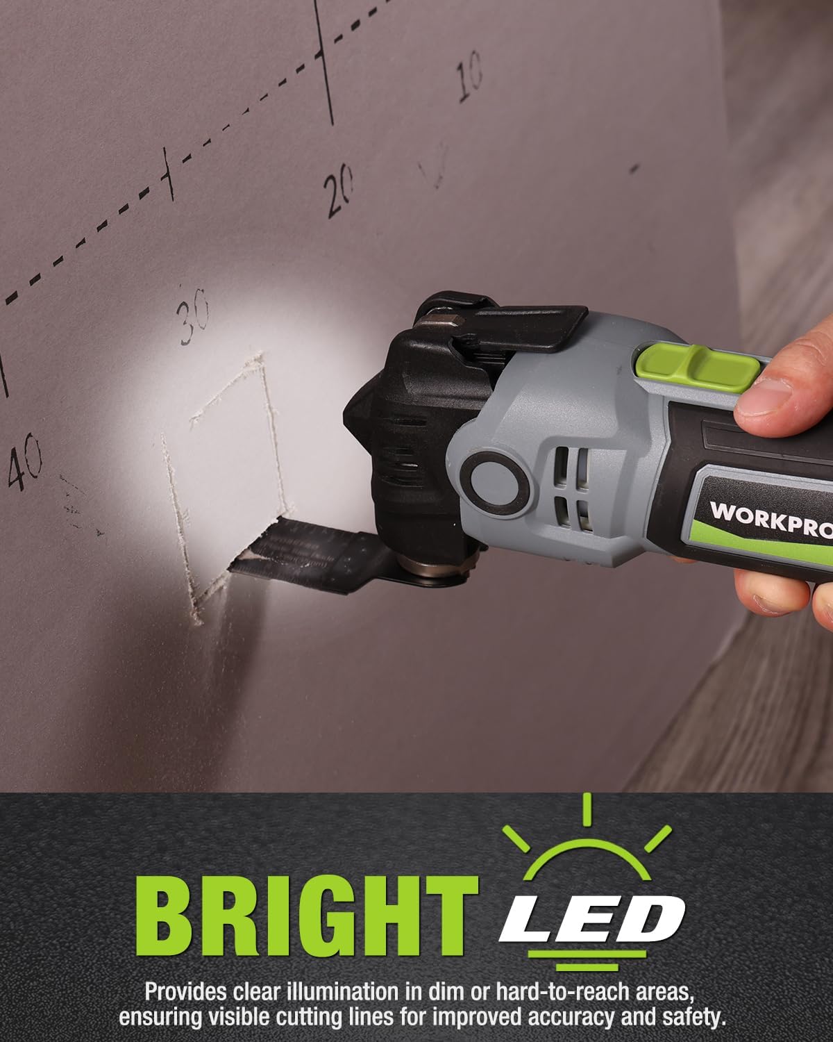 WORKPRO 400W Oscillating Multi-Tool, 6-Speed Corded Power Saw with LED Light, Quick Blade Change, 3.5° Oscillation Angle, 23 Accessories for Cutting, Sanding, Scraping - Image 7